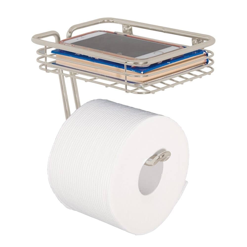 Bathroom Toilet Tissue Paper Holder and Multi-Purpose Shelf